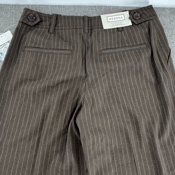 NEW!‎ Merona Classic Fit Trouser Pants Brown Size 4 Brown Wide Leg Relaxed Fit - Picture 11 of 12